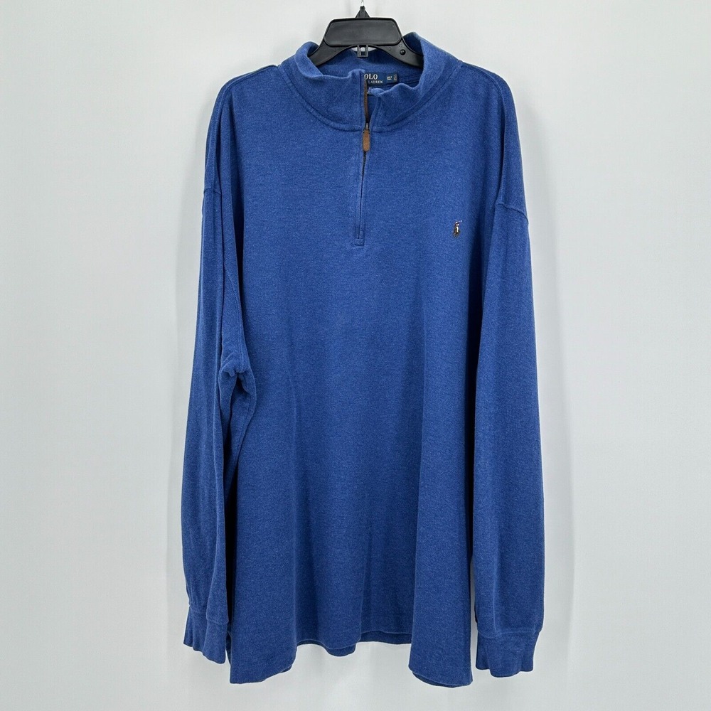 Polo Ralph Lauren Pullover Mens 3XL Tall Blue Estate Rib Quarter Zip Flesh Pony